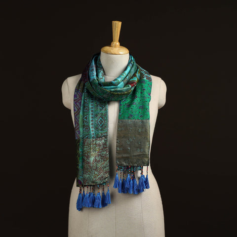 Pure silk patchwork stole with tassels 44 - handcrafted