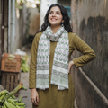 Green Pure Wool Block Print Sanganeri Stole, worn by a woman, AI visual of the stole, iTokri