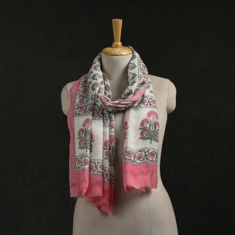 Pure wool hand block print sanganeri stole 04 - handcrafted