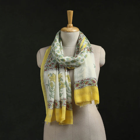 Pure wool hand block print sanganeri stole 05 - handcrafted