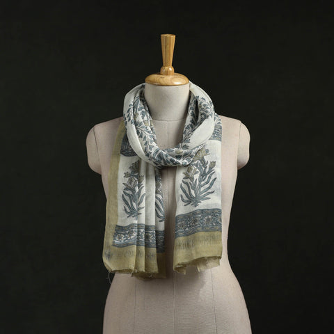 Pure wool hand block print sanganeri stole 06 - handcrafted