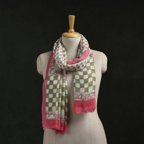 Pure wool hand block print sanganeri stole 07 - handcrafted