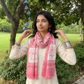 Pink Pure Wool Hand Block Print Sanganeri Stole, worn by a woman, AI visual of the stole, iTokri