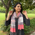 Pink Pure Wool Hand Block Print Sanganeri Stole, worn by a woman, AI visual of the stole, iTokri