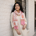 Pink Pure Wool Hand Block Print Sanganeri Stole, worn by a woman, AI visual of the stole, iTokri