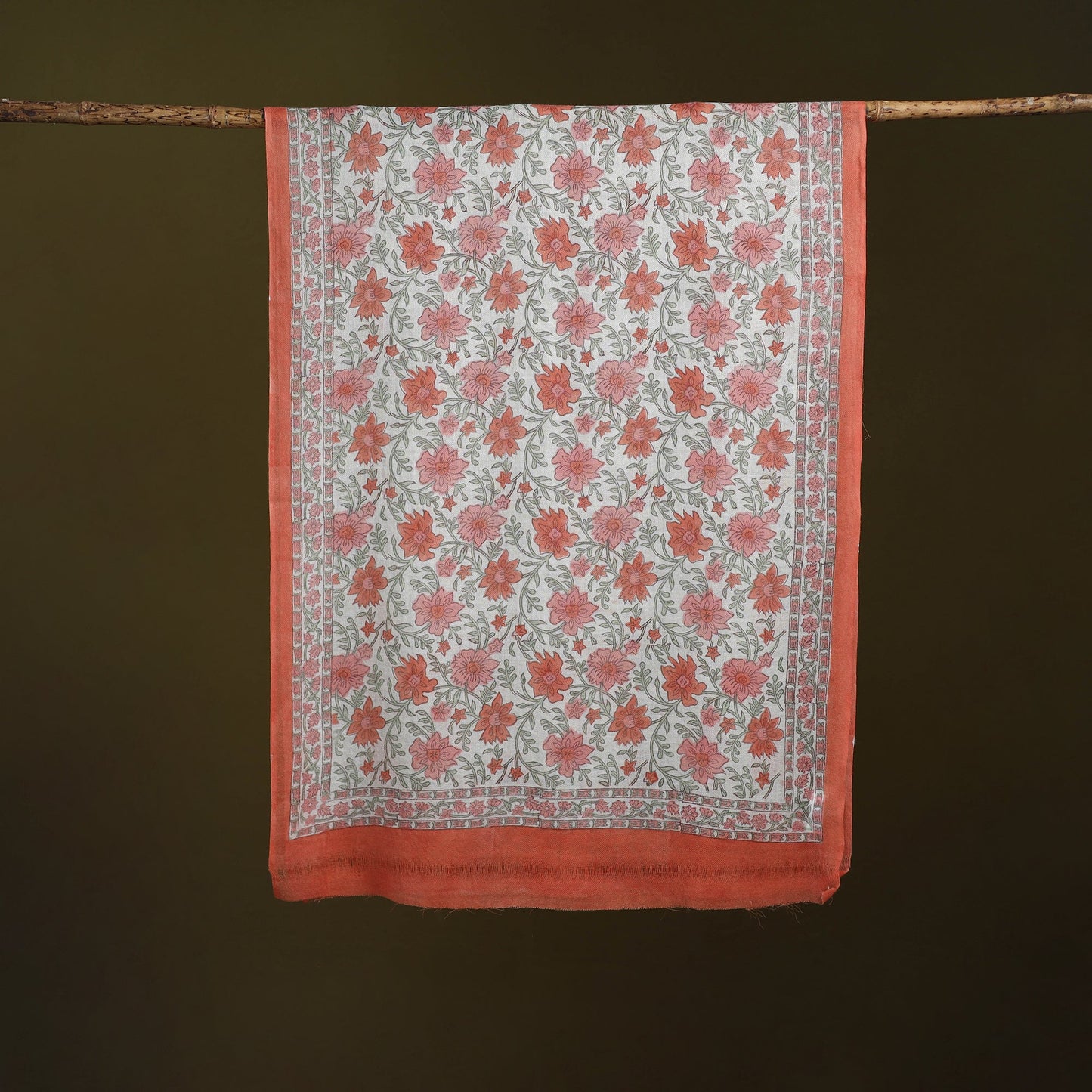 Pure wool hand sanganeri stole 25 - handcrafted