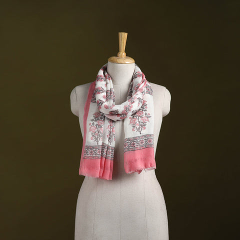 Pure wool hand sanganeri stole 34 - handcrafted