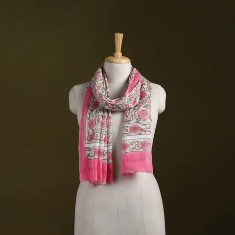 Pure wool hand sanganeri stole 38 - handcrafted