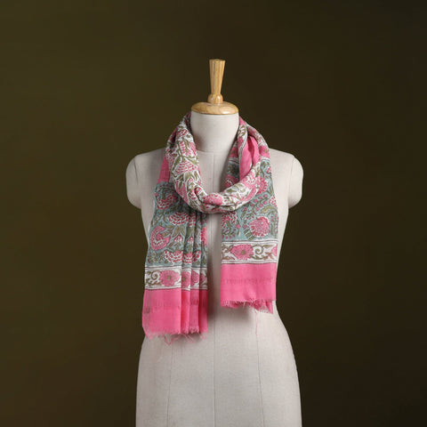 Pure wool hand sanganeri stole 39 - handcrafted