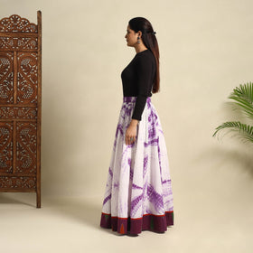 24 Kali Purple Patchwork Cotton Long Shibori Tie-Dye Skirt