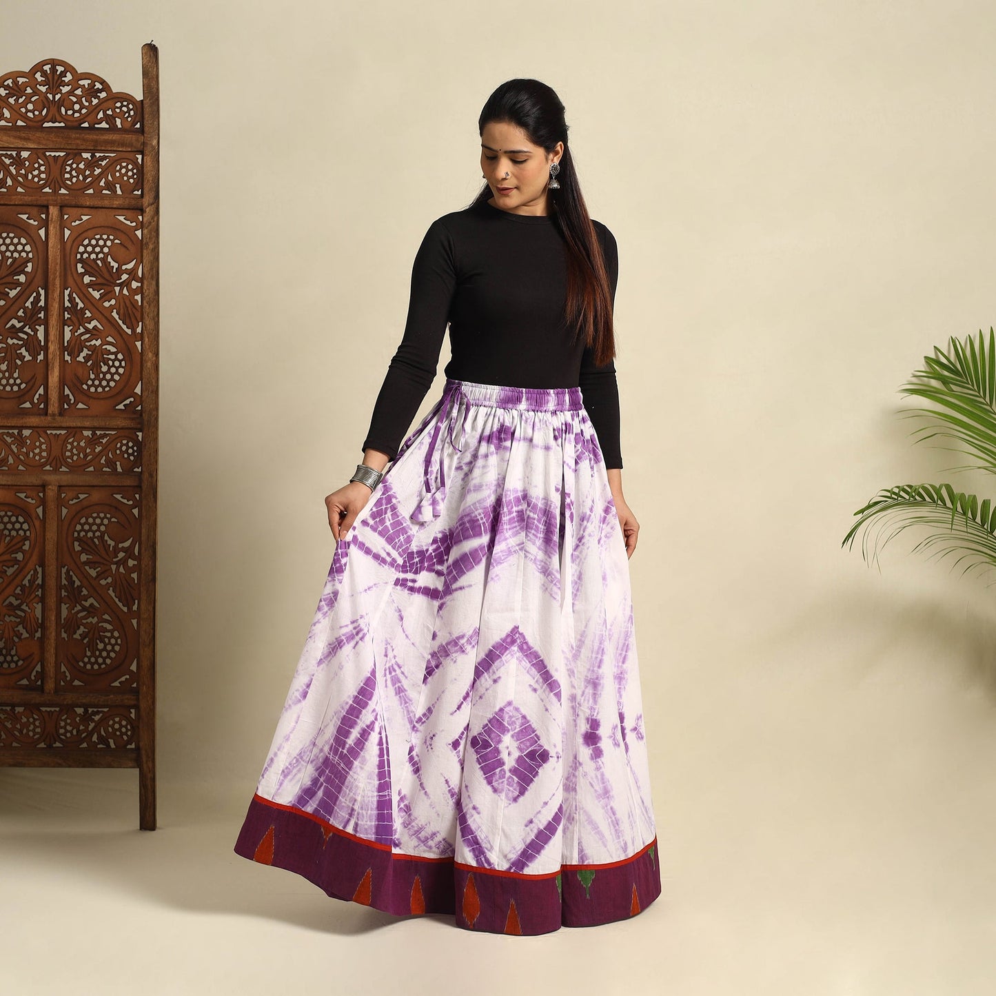 24 Kali Purple Patchwork Cotton Long Shibori Tie-Dye Skirt