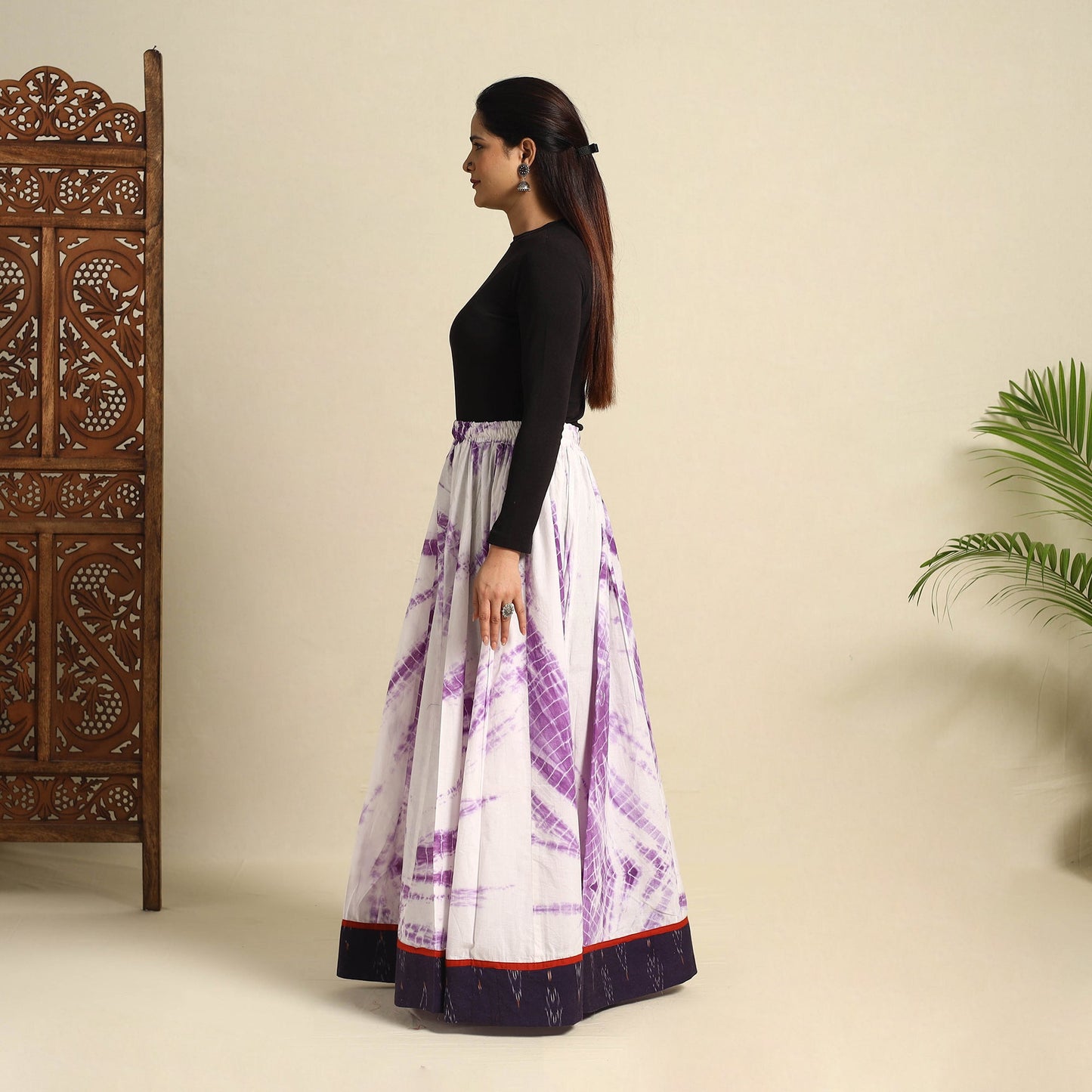  24 Kali Purple Patchwork Cotton Long Shibori Tie-Dye Skirt