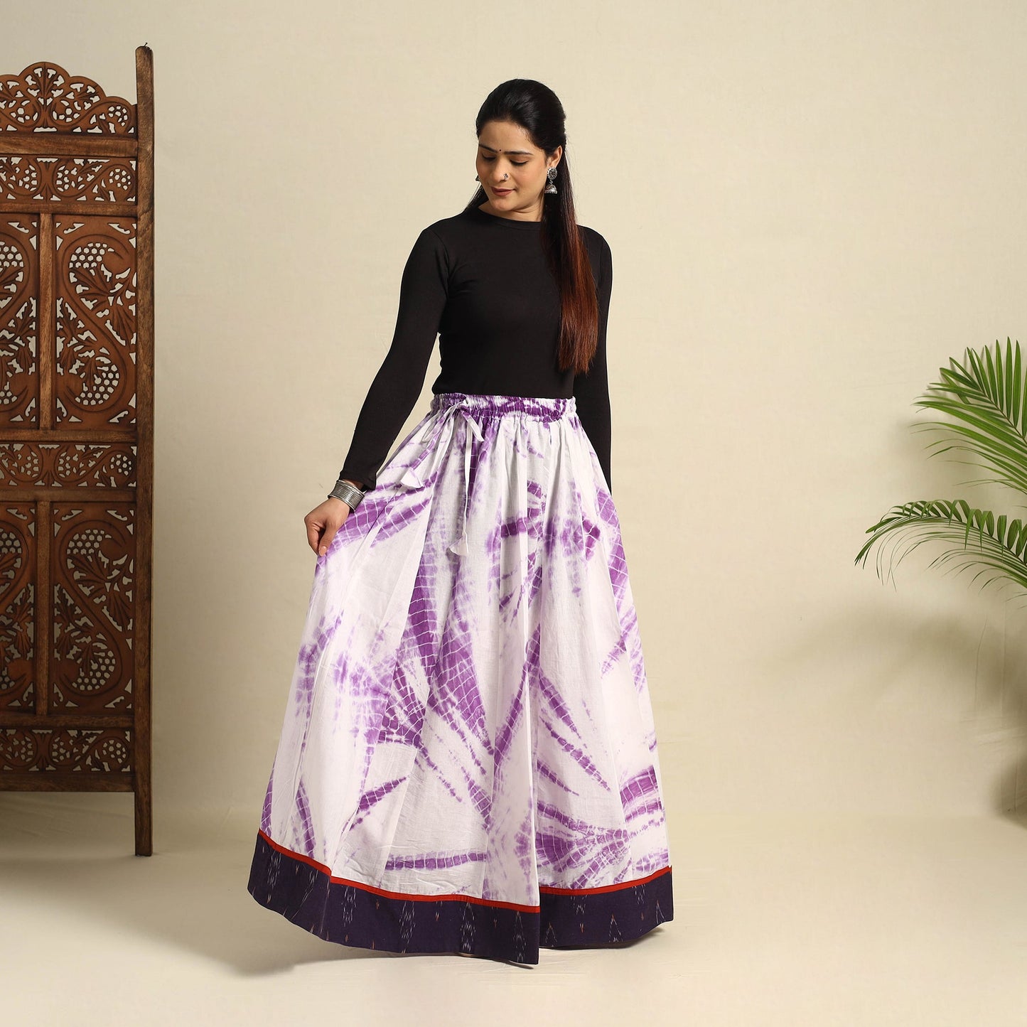  24 Kali Purple Patchwork Cotton Long Shibori Tie-Dye Skirt