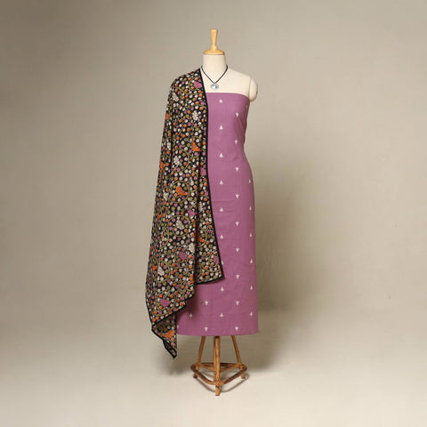 Purple - 2pc cotton unstitched jacquard dress material