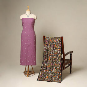 Purple - 2pc cotton unstitched jacquard dress material