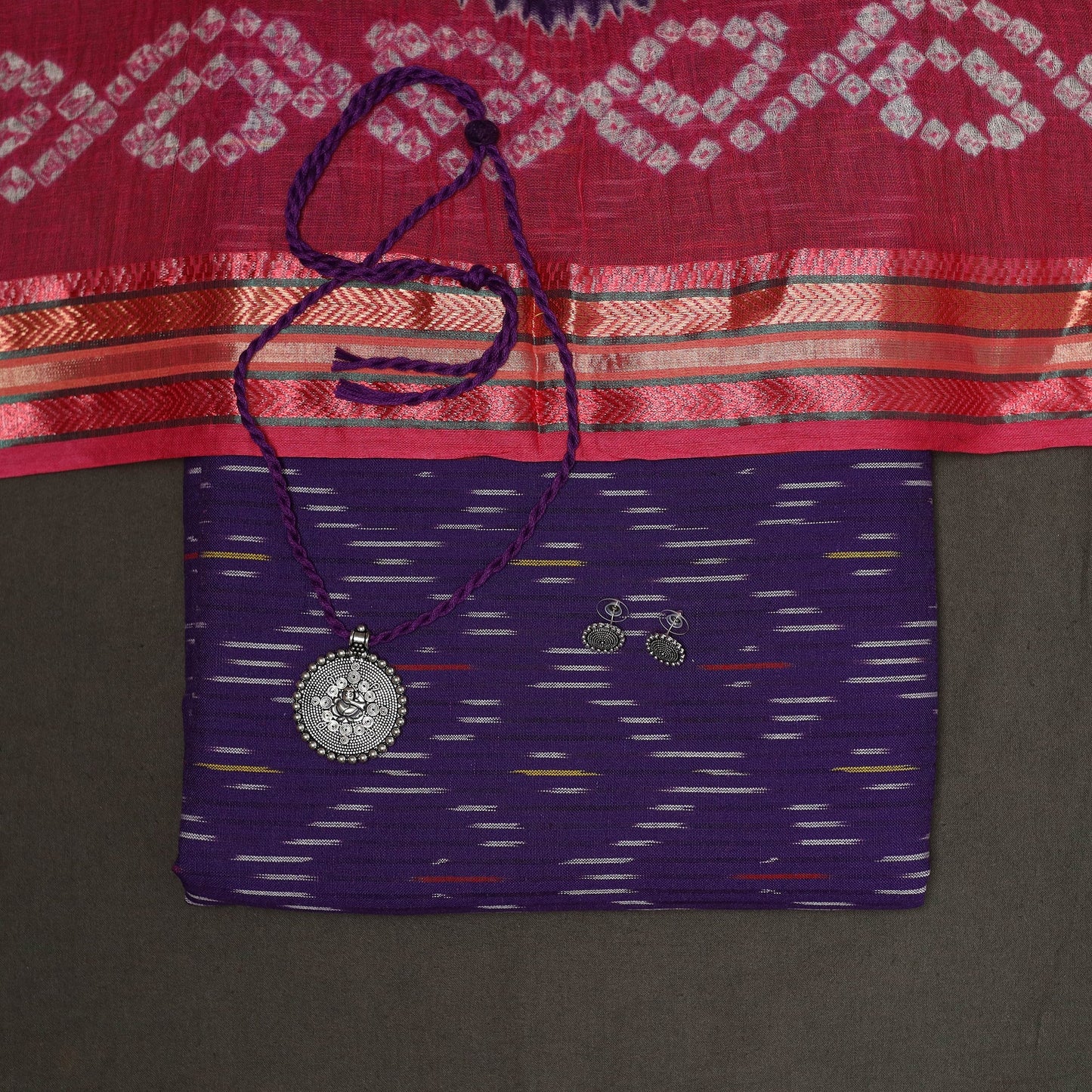 2pc cotton unstitched pochampally ikat dress material