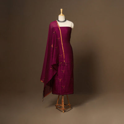 Purple - 2pc handloom cotton unstitched phulia jamdani