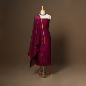Purple - 2pc handloom cotton unstitched phulia jamdani