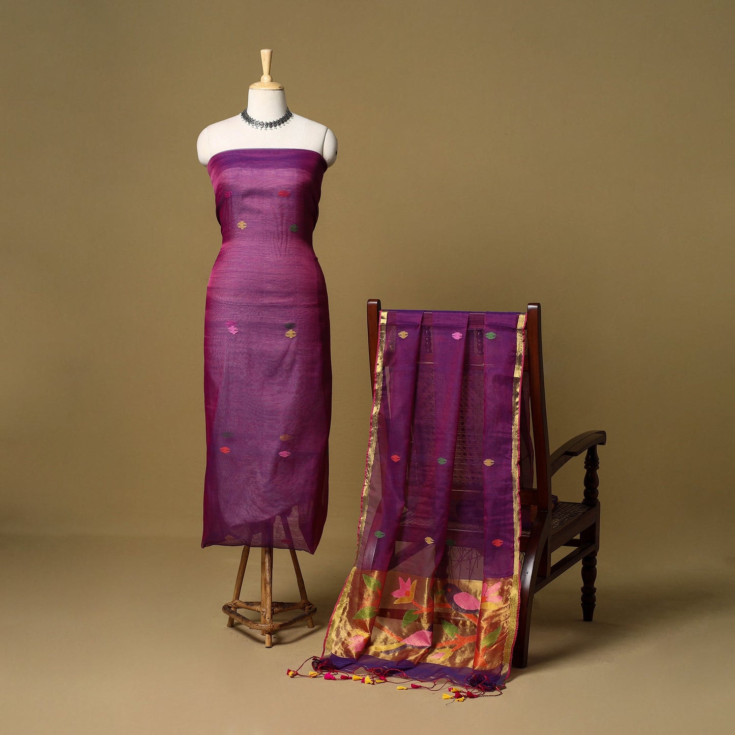 2pc handloom silk cotton unstitched phulia jamdani dress