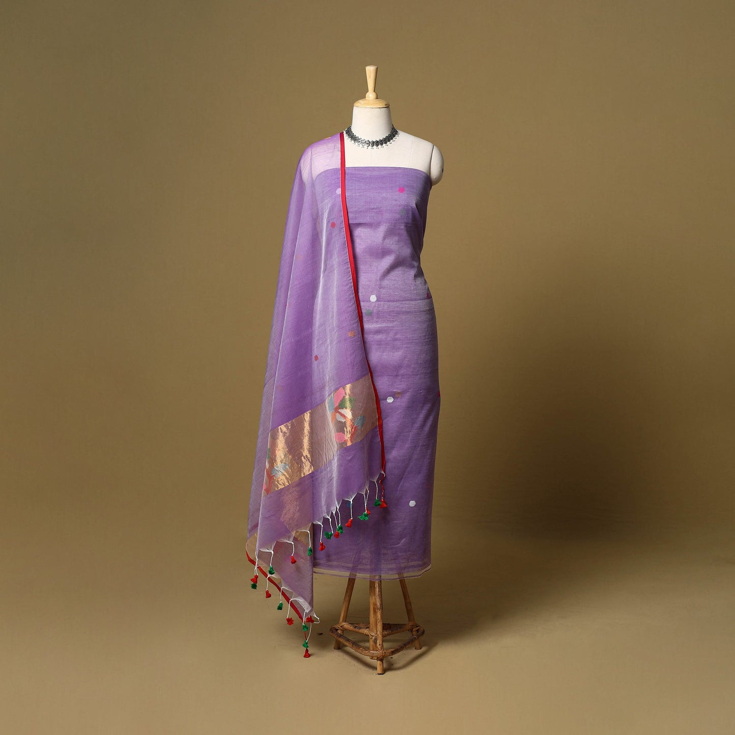 2pc handloom silk cotton unstitched phulia jamdani dress