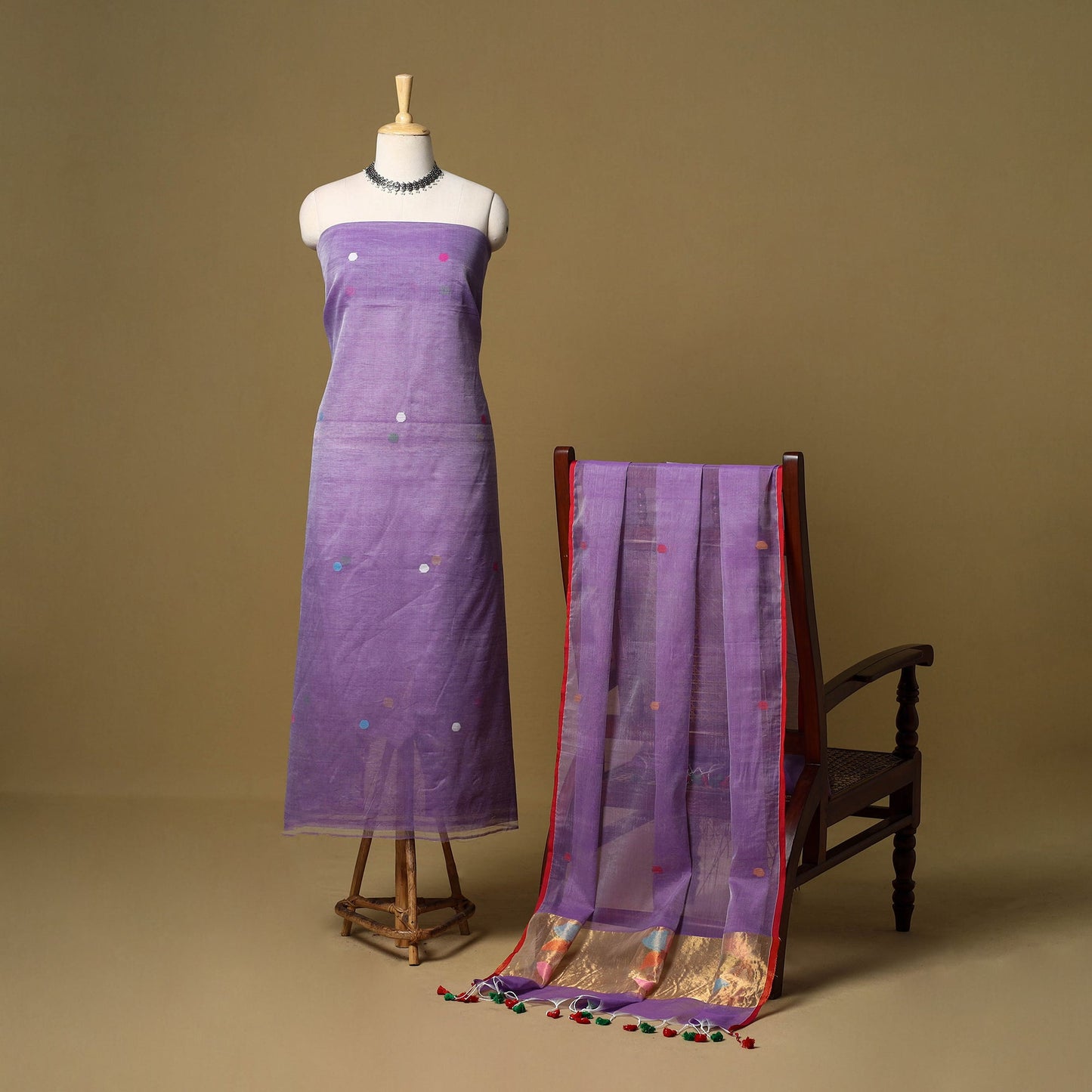 2pc handloom silk cotton unstitched phulia jamdani dress