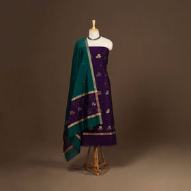Purple - 2pc handloom zari buta unstitched chanderi silk