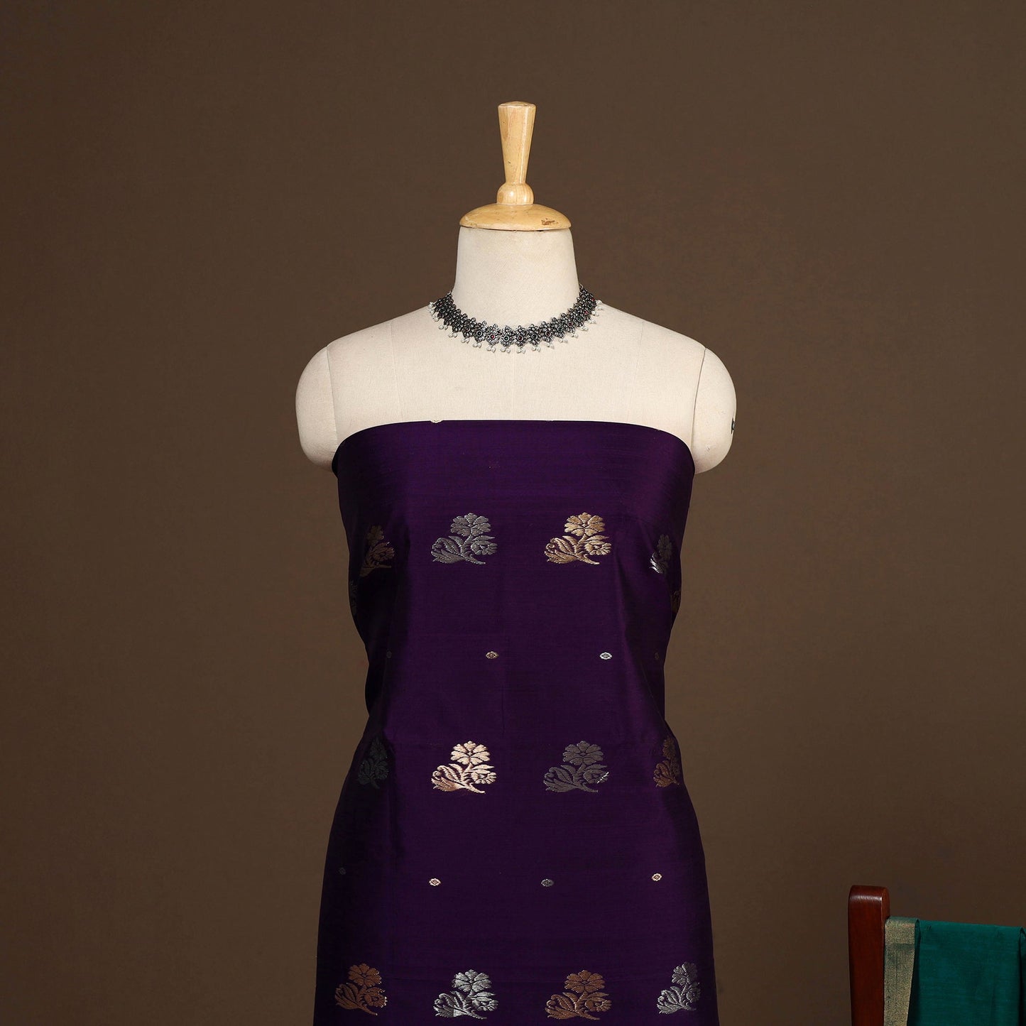 Purple - 2pc handloom zari buta unstitched chanderi silk