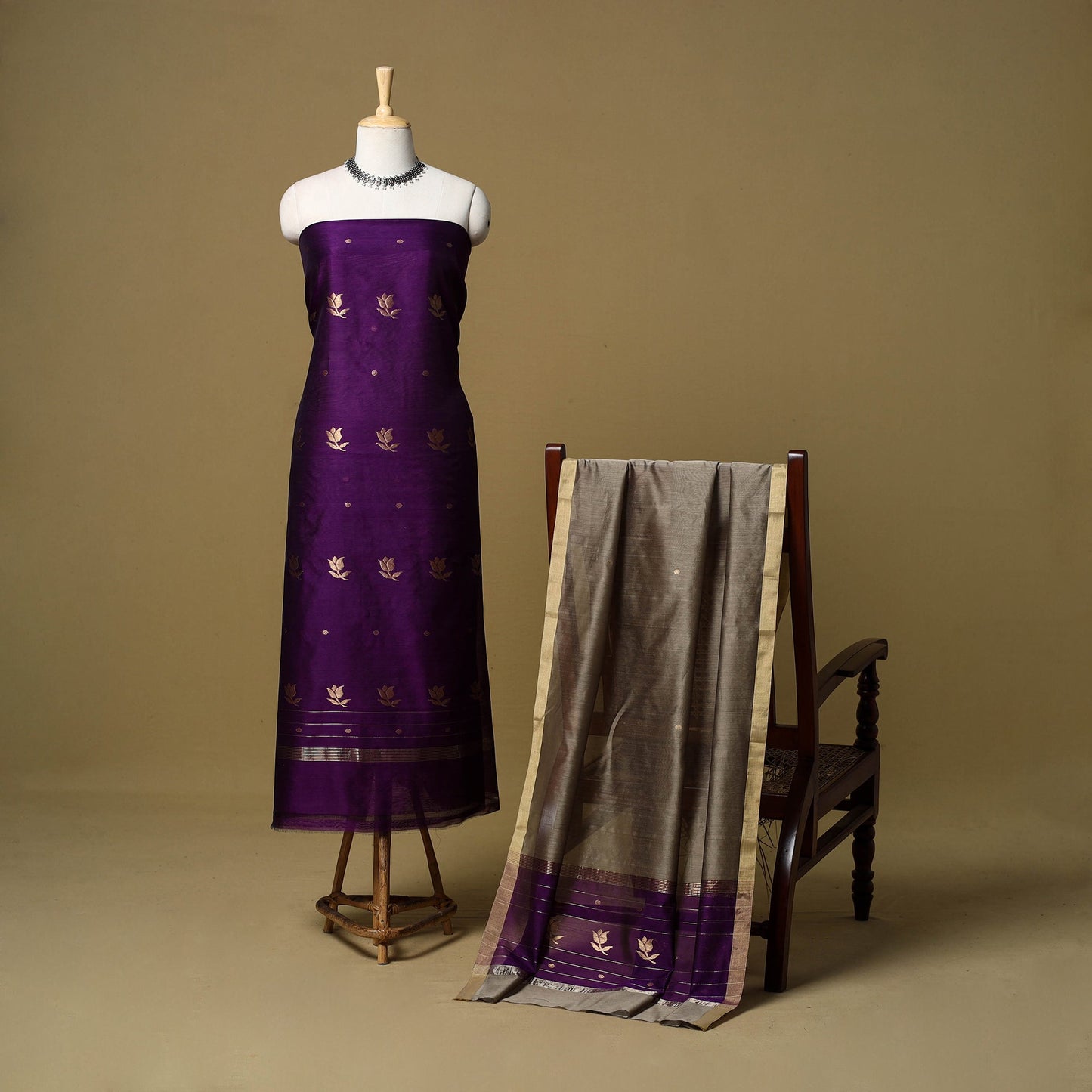 2pc handloom zari buta unstitched chanderi silk dress