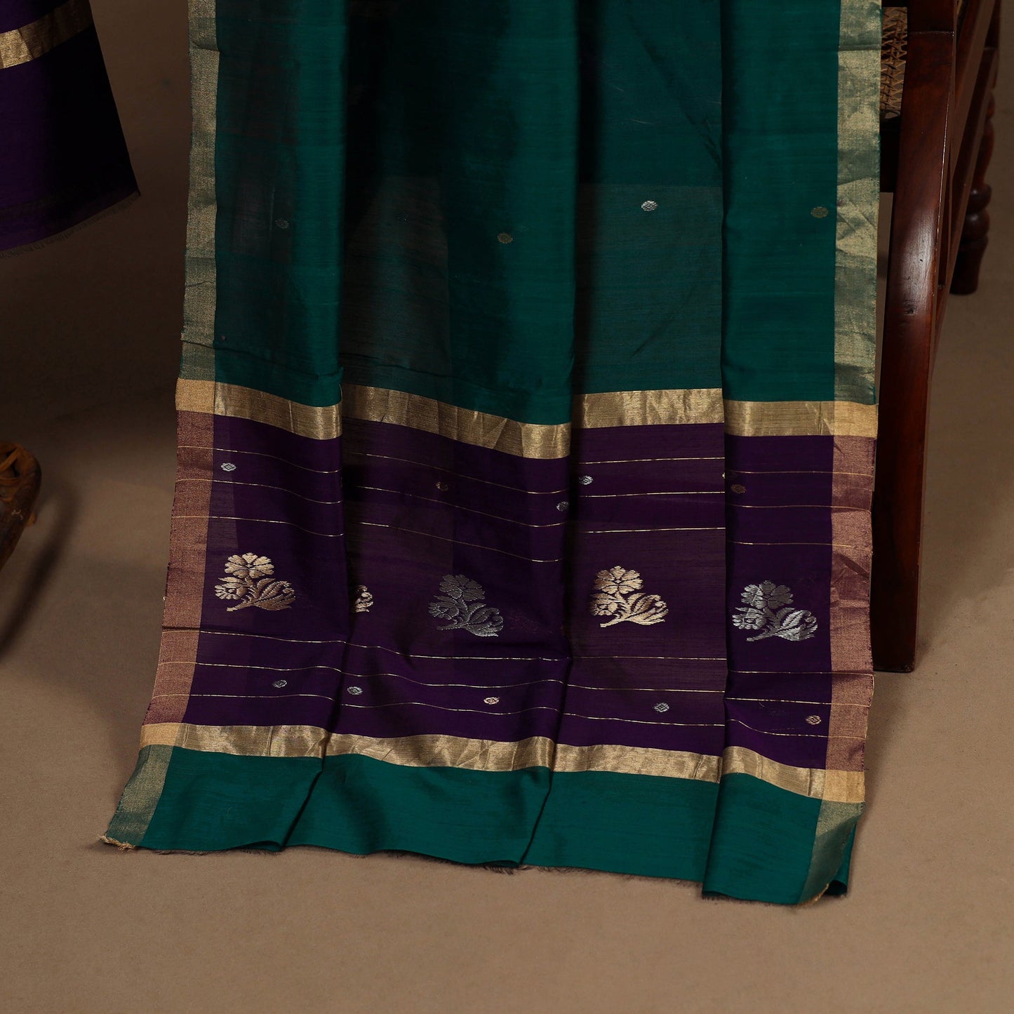Purple - 2pc handloom zari buta unstitched chanderi silk