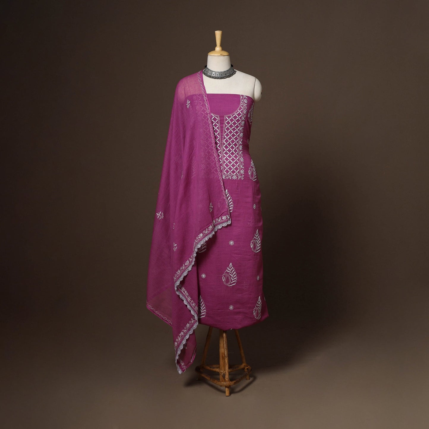 Purple - 2pc kota doria cotton unstitched lucknow