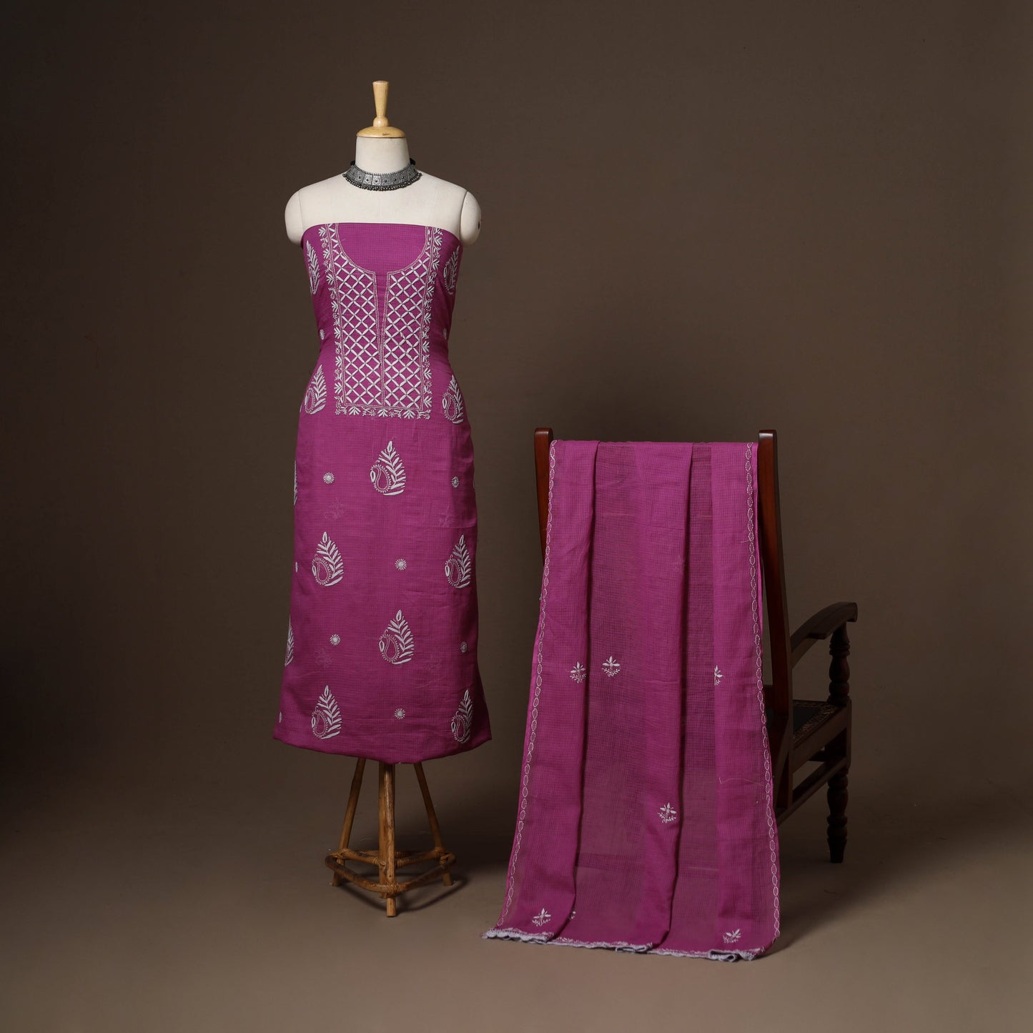 Purple - 2pc kota doria cotton unstitched lucknow