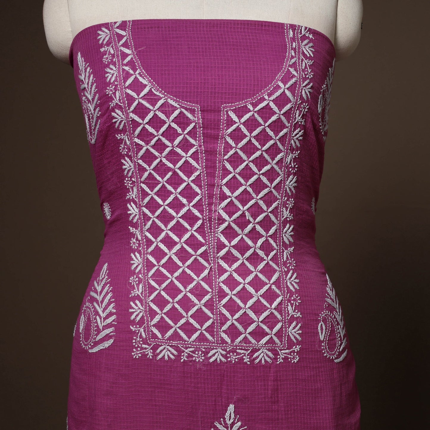 Purple - 2pc kota doria cotton unstitched lucknow