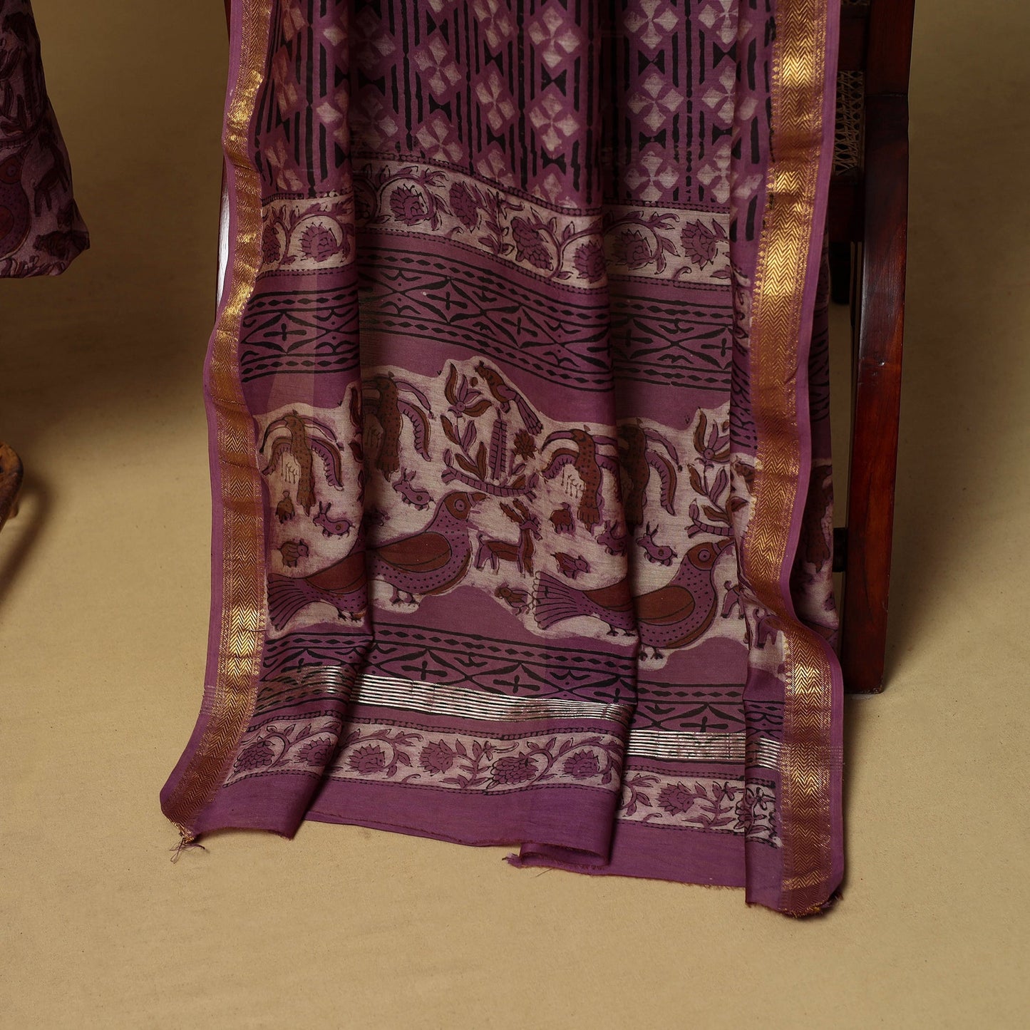 2pc maheshwari silk unstitched hand bagru dress material