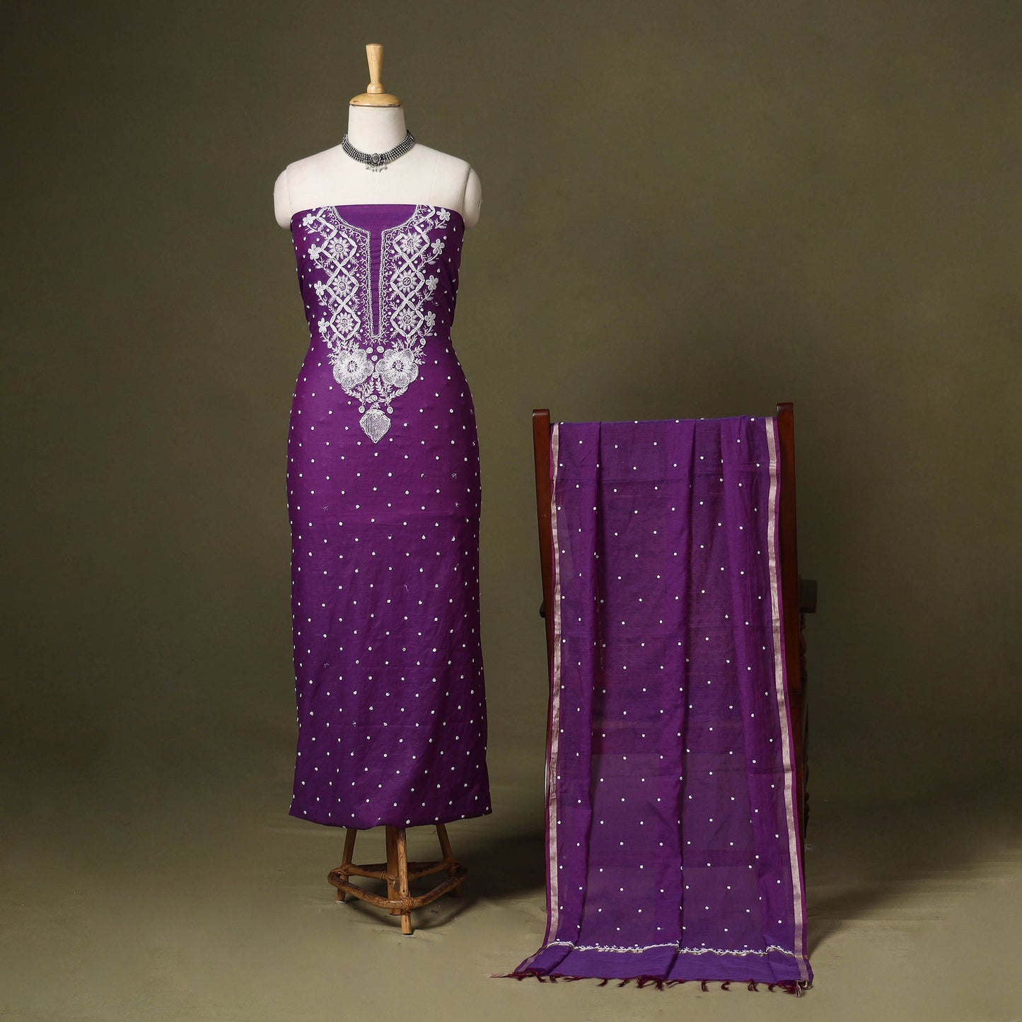 Purple - 2pc mul chanderi unstitched chikankari dress
