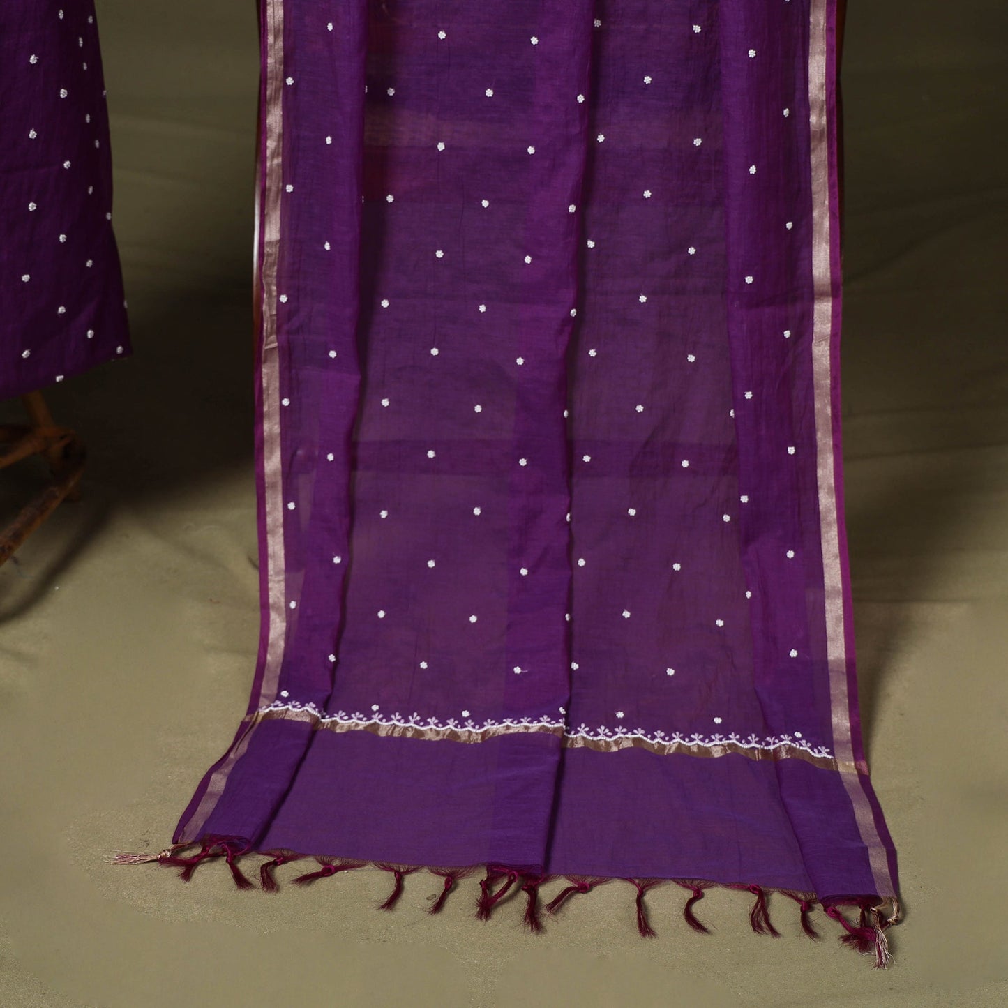 Purple - 2pc mul chanderi unstitched chikankari dress