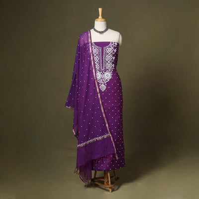 Purple - 2pc mul chanderi unstitched chikankari dress