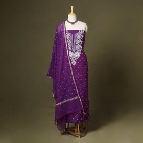 Purple - 2pc mul chanderi unstitched chikankari dress