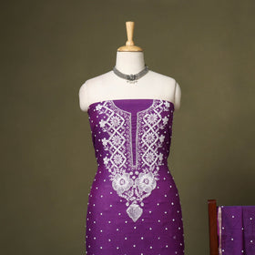 Purple - 2pc mul chanderi unstitched chikankari dress