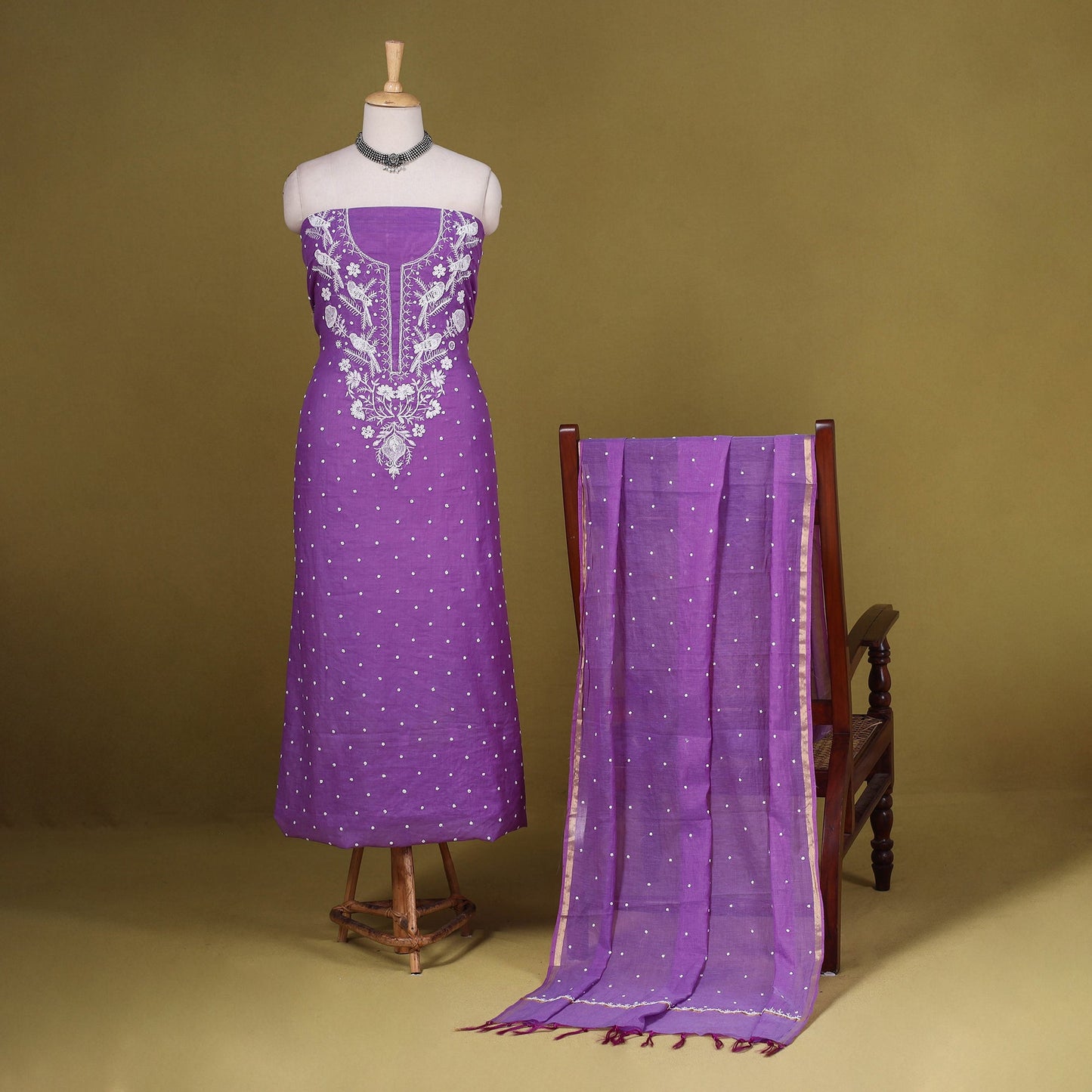 Purple - 2pc mul chanderi unstitched chikankari dress