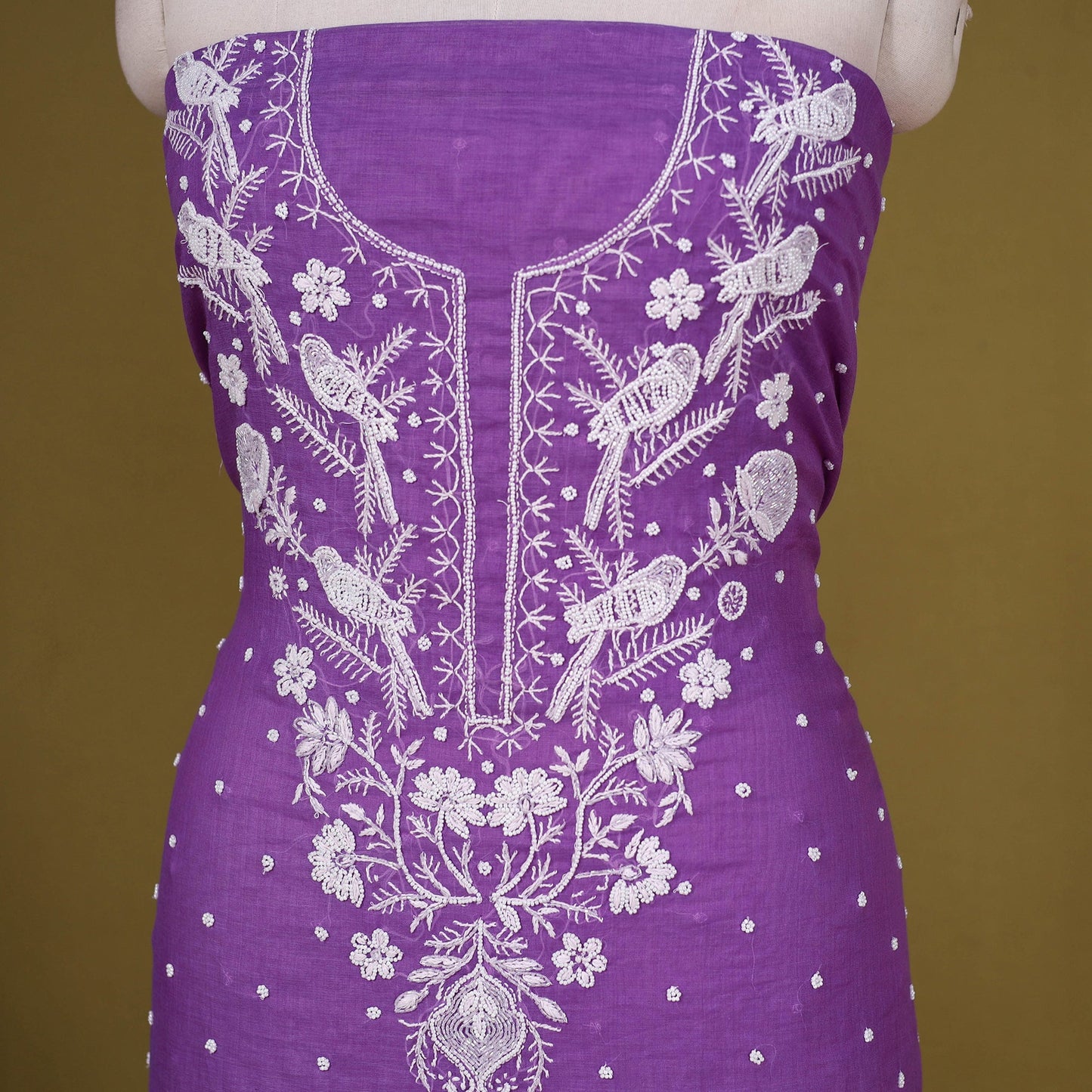 Purple - 2pc mul chanderi unstitched chikankari dress