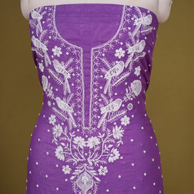 Purple - 2pc mul chanderi unstitched chikankari dress