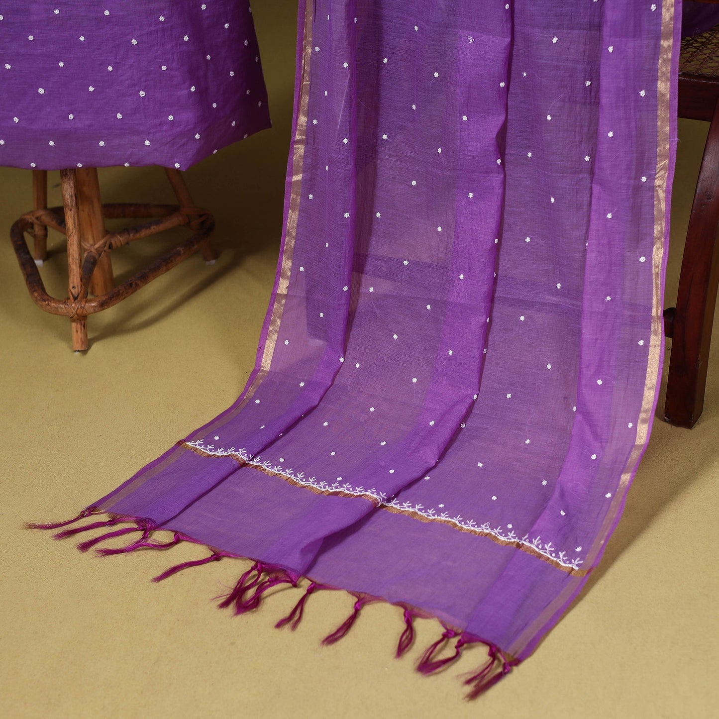 Purple - 2pc mul chanderi unstitched chikankari dress