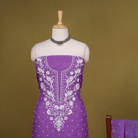 Purple - 2pc mul chanderi unstitched chikankari dress