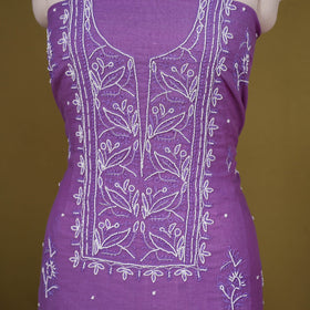 Purple - 2pc mul chanderi unstitched chikankari dress