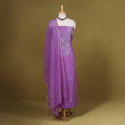 Purple - 2pc mul chanderi unstitched chikankari dress