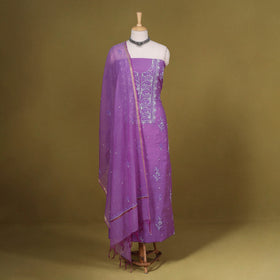 Purple - 2pc mul chanderi unstitched chikankari dress
