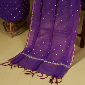 Purple 2pc Mul Chanderi Unstitched Chikankari Dress Material