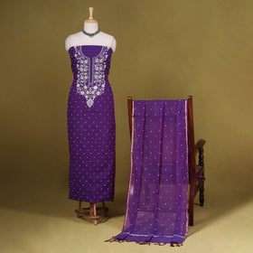 Purple 2pc Mul Chanderi Unstitched Chikankari Dress Material