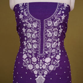 Purple 2pc Mul Chanderi Unstitched Chikankari Dress Material