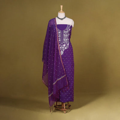 Purple 2pc Mul Chanderi Unstitched Chikankari Dress Material